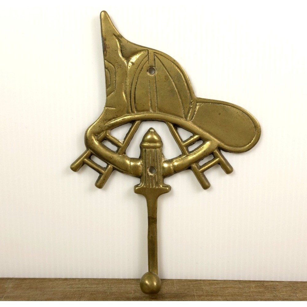 Vintage Penco Brass Fireman Helmet Wall Hook Key Hook
